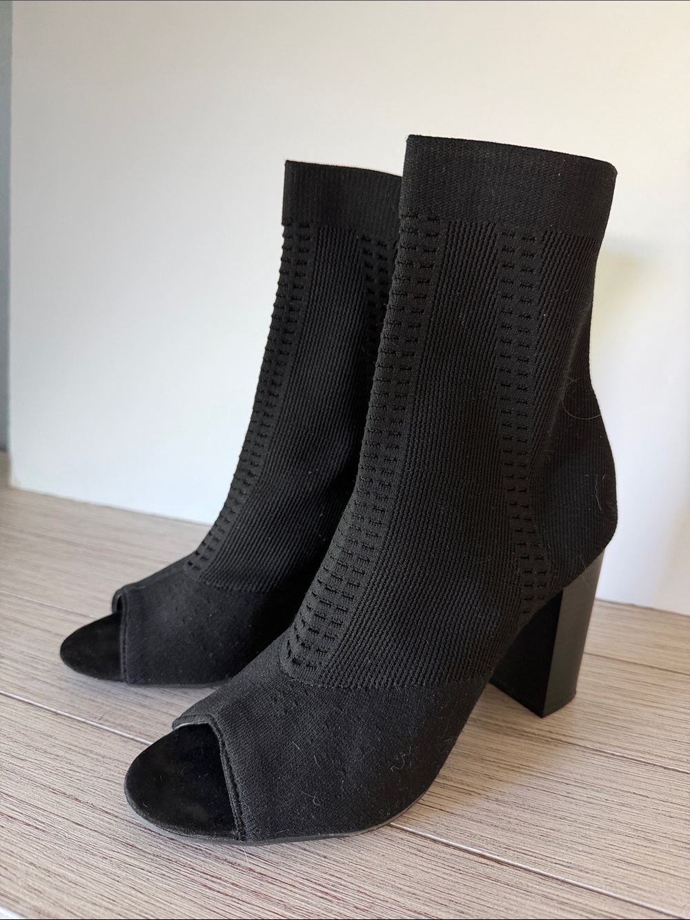 Massimo Black Knit Peep-Toe Sock Booties